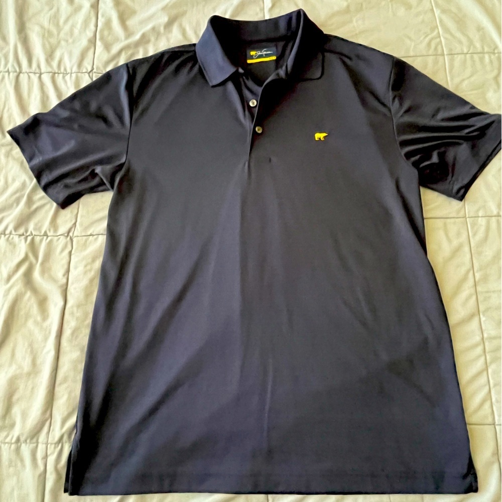 Jack Nicklaus golden bear men’s golf polo medium navy blue gold shirt